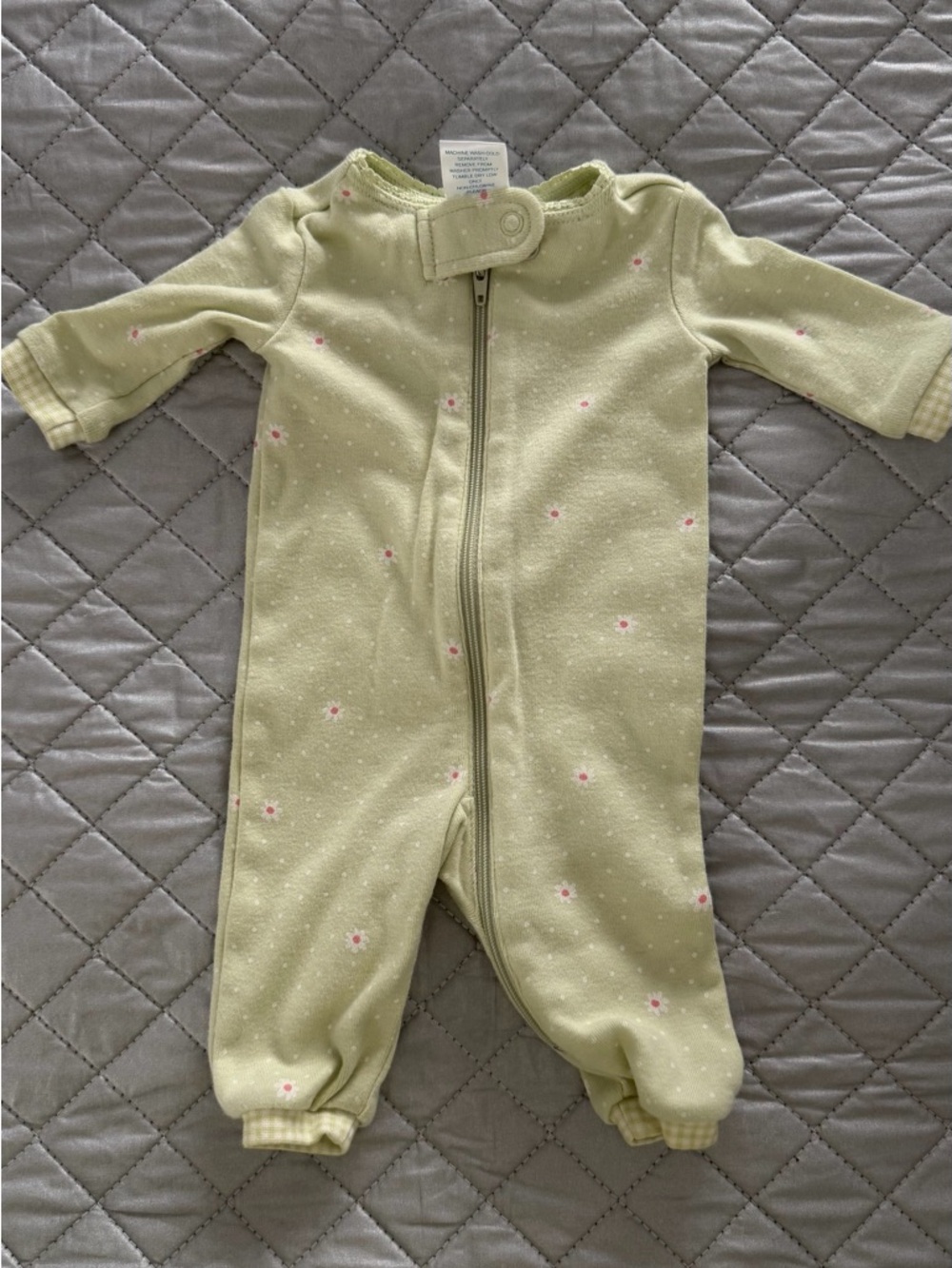 Gymboree Light Green Floral Zip-Front Baby Footie